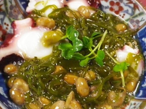 めかぶ納豆タコのワサビあえ